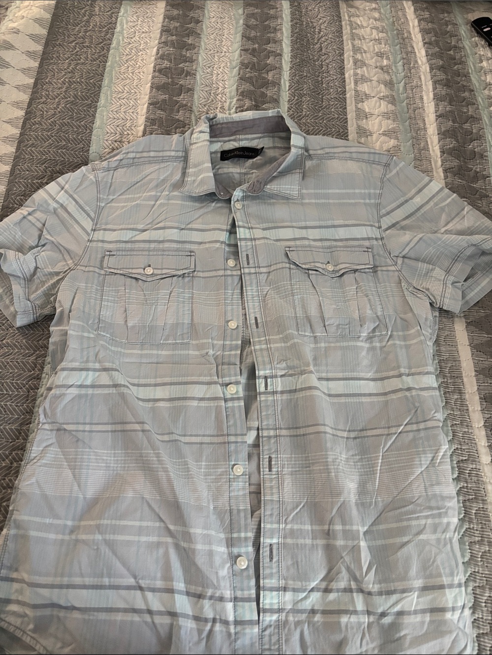 Calvin Klein Jeans Light Blue Plaid Short-Sleeve Button-Down Shirt